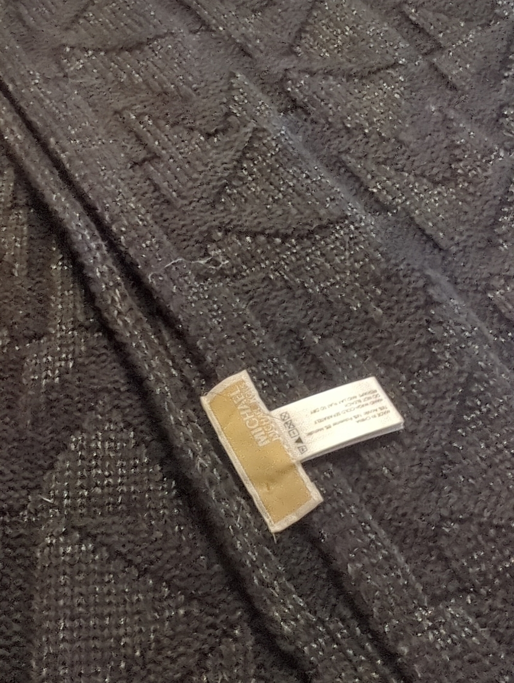 Michael Kors Black And Metallic Thread Monogram Knit Scarf Approximately 10x65 - Picture 2 of 5